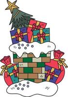 Hand Drawn Christmas gift box and chimney illustration vector
