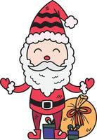 Hand Drawn santa claus with gift bags illustration vector