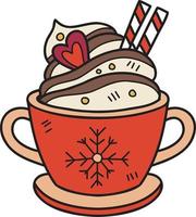 cacao navideño dibujado a mano con ilustración de taza de café de malvaviscos vector