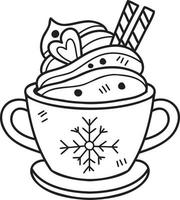 cacao navideño dibujado a mano con ilustración de taza de café de malvaviscos vector
