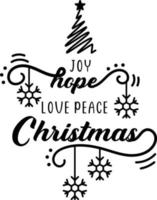 alegría amor paz navidad letras y citas ilustración vector