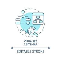 Visualize sitemap turquoise concept icon. Webpages relationship. Advanced SEO abstract idea thin line illustration. Isolated outline drawing. Editable stroke. vector