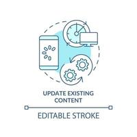 Update existing content turquoise concept icon. Upgrade information. Advanced SEO abstract idea thin line illustration. Isolated outline drawing. Editable stroke. vector