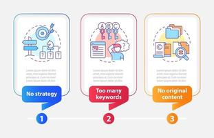 Search engine optimization mistakes rectangle infographic template. Data visualization with 3 steps. Editable timeline info chart. Workflow layout with line icons. vector