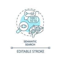 Semantic search turquoise concept icon. Relevant results. Search engine optimization abstract idea thin line illustration. Isolated outline drawing. Editable stroke. vector