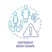 Different body shape blue gradient concept icon. Unhealthy teenage body image abstract idea thin line illustration. Feeling shame, awkwardness. Isolated outline drawing. vector