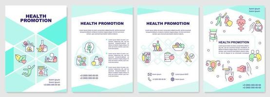 Health promotion mint brochure template. Increase awareness. Leaflet design with linear icons. Editable 4 vector layouts for presentation, annual reports.