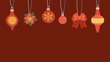 colgando bolas de navidad con adornos banner diseño plano ilustración vectorial vector
