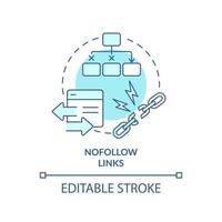 Nofollow links turquoise concept icon. Search engine optimization principle abstract idea thin line illustration. Isolated outline drawing. Editable stroke. vector