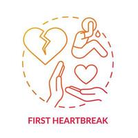 First heartbreak red gradient concept icon. Teenage issue abstract idea thin line illustration. Broken heart. Heartbreaking experience. Isolated outline drawing. vector