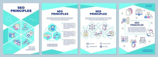 plantilla de folleto de principios de optimización de motores de búsqueda. diseño de folletos con iconos lineales. 4 diseños vectoriales editables para presentación, informes anuales. vector