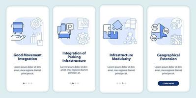 MaaS requirements light blue onboarding mobile app screen. Service walkthrough 4 steps editable graphic instructions with linear concepts. UI, UX, GUI template. vector