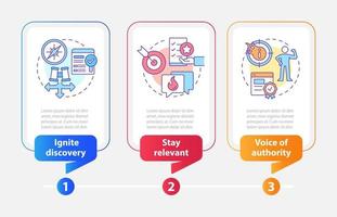 Search engine optimization pillars rectangle infographic template. Data visualization with 3 steps. Editable timeline info chart. Workflow layout with line icons. vector