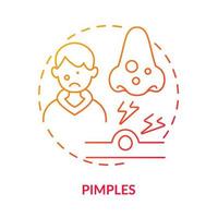 Pimples red gradient concept icon. Problem facing teens abstract idea thin line illustration. Forehead acne. Whiteheads and blackheads. Isolated outline drawing. vector