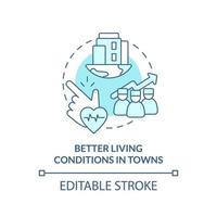 Better living conditions in towns turquoise concept icon. Improve healthcare access abstract idea thin line illustration. Isolated outline drawing. Editable stroke. vector