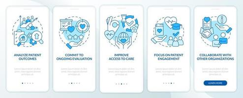 Strengthening health care system blue onboarding mobile app screen. Walkthrough 5 steps editable graphic instructions with linear concepts. UI, UX, GUI template. vector