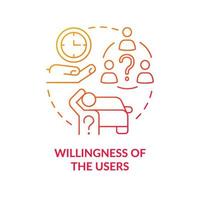 Willingness of users red gradient concept icon. Change customers travel habits. Maas issue abstract idea thin line illustration. Isolated outline drawing. vector