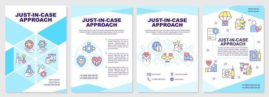 Just-in-case approach blue brochure template. JIC attitude. Leaflet design with linear icons. Editable 4 vector layouts for presentation, annual reports.