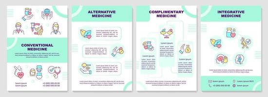 Non-mainstream healthcare approaches mint brochure template. Leaflet design with linear icons. Editable 4 vector layouts for presentation, annual reports.