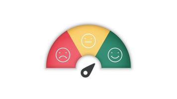 Customer experience satisfaction rating scale with a smile, angry icon in speedometer score feedback survey of a client. The level measures emoji face with arrows from bad to good vector illustration