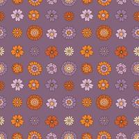 Groovy daisy flowers 70s retro style seamless pattern. vector