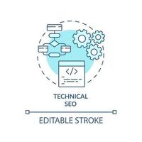 Technical SEO turquoise concept icon. Improve website code. SEO ranking factor abstract idea thin line illustration. Isolated outline drawing. Editable stroke. vector