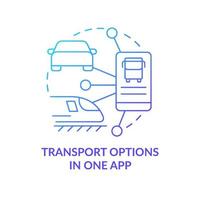 opciones de transporte en una aplicación icono de concepto de gradiente azul. aplicación de teléfono móvil. maas perk idea abstracta ilustración de línea delgada. dibujo de contorno aislado. vector