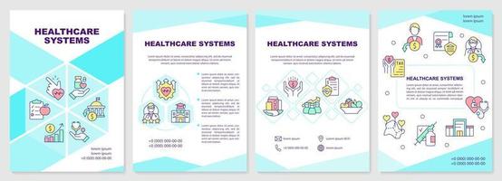 Healthcare systems turquoise brochure template. Improvement. Leaflet design with linear icons. Editable 4 vector layouts for presentation, annual reports.