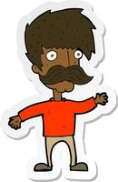 sticker of a cartoon man with mustache waving vector