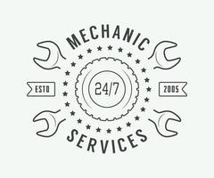 Vintage mechanic label, emblem and logo. Vector illustration