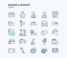 Baking and Bakery outline coloured icon set vector