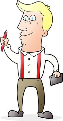 cartoon man with notebook and pen