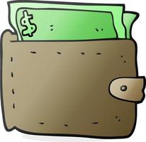 cartoon wallet full of money vector