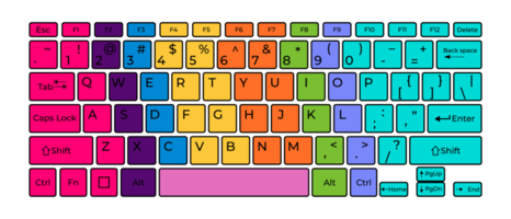 Computer keyboard button layout template with letters for graphic use. Transparent background. Illustration png