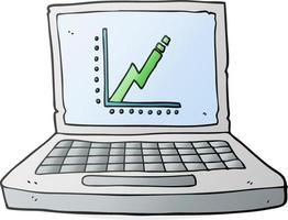 cartoon laptop computer with business graph vector