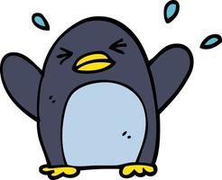 hand drawn doodle style cartoon flapping penguin vector