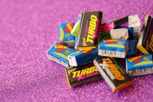 TERNOPIL, UKRAINE - MAY 28, 2022 Turkish retro chewing gums Turbo extreme and Love is with nostalgic design from 80s photo