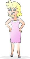 cartoon happy woman wearing dress vector