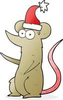 cartoon mouse wearing christmas hat vector