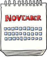 calendario de dibujos animados que muestra el mes de noviembre vector