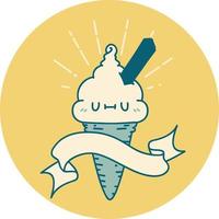 icon of a tattoo style ice cream character vector