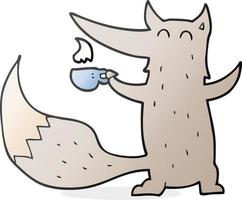 cartoon wolf with coffee cup vector