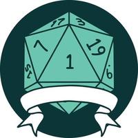 icon of natural one d20 dice roll vector