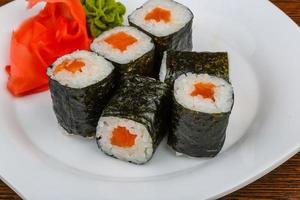 Salmon maki on the plate photo