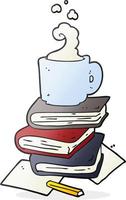 libros de dibujos animados y taza de café vector