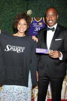 LOS ANGELES  JUN 13 - Nischelle Turner with LA Sparks Pullover, and Kevin Frazier with LA Sparks tickets at the 48th Daytime Emmy Awards Gifting Photos  June 13 at the ATI Studios on June 13, 2021 in Burbank, CA