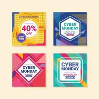 conjunto de publicaciones de cyber monday en redes sociales vector