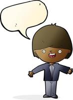 cartoon happy boy with open arms with speech bubble vector