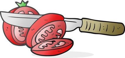 cuchillo de dibujos animados cortando un tomate vector