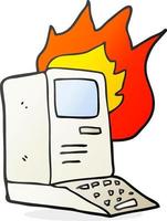 cartoon old computer on fire vector